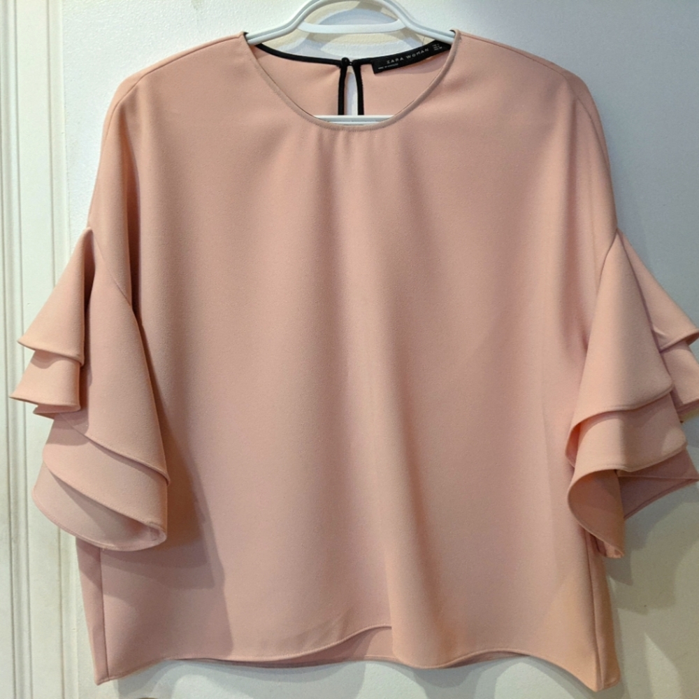 Light Pink Zara blouse with flutter sleeves